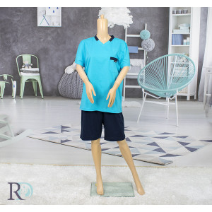 Памучна мъжка пижама, лятна, с къси панталонки - Ерик Синя